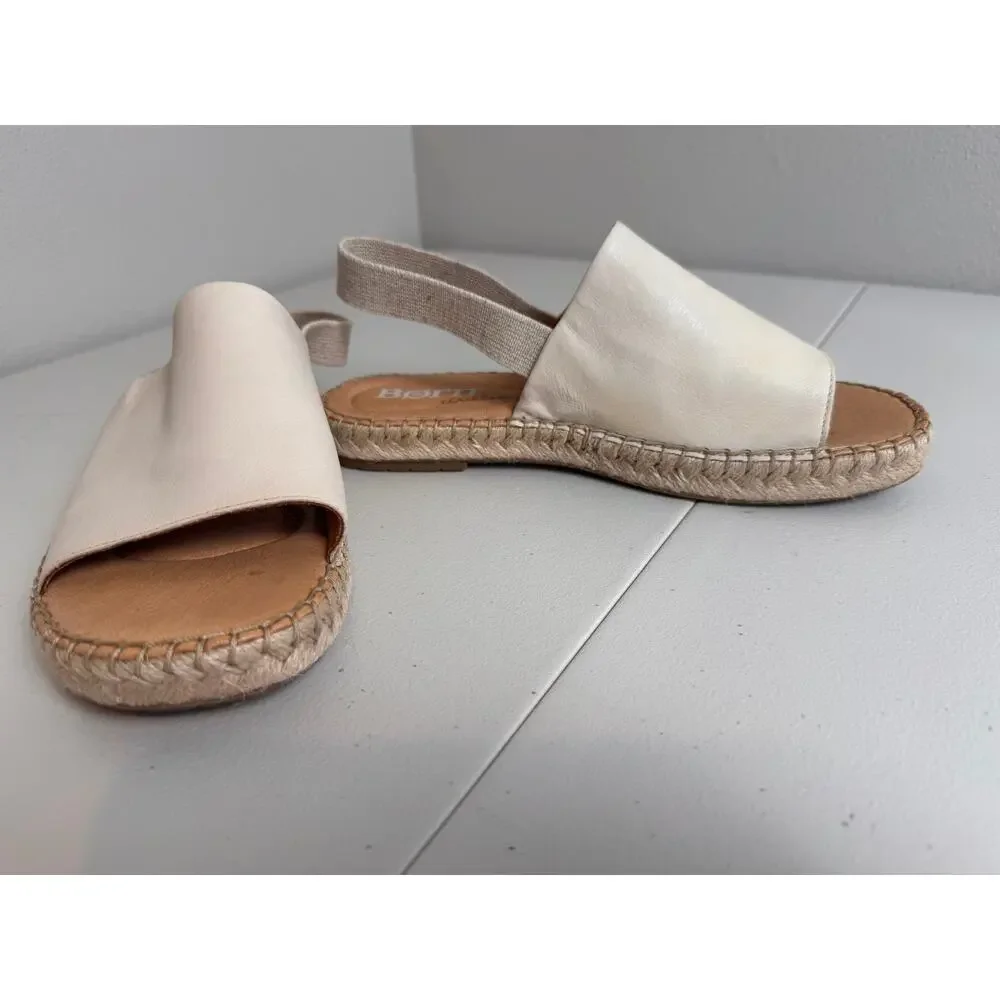 Born San Isabel Slingback espadrille sandals cream leather elastic heel strap  9